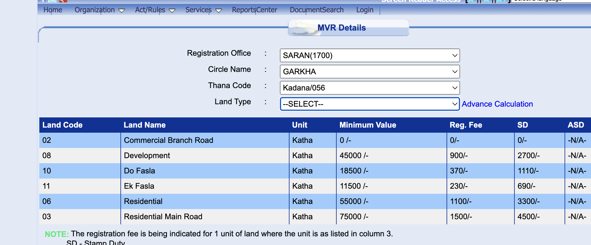 mvr rate bihar